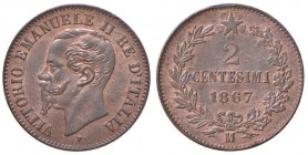 Vittorio Emanuele II (1861-1878) 2 Centesimi 1867 M - Nomisma 962 CU Tracce di rame rosso
qFDC