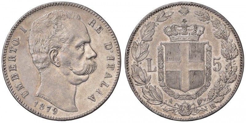 Umberto I (1878-1900) 5 Lire 1879 - Nomisma 993 AG Graffietto al R/, leggermente...