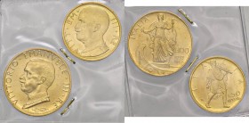 Vittorio Emanuele III (1900-1946) 100 e 50 Lire 1933 A. XI - Nomisma 1058, 1070 AU RR Lotto di due monete 
FDC