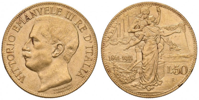 Vittorio Emanuele III (1900-1946) 50 Lire 1911 - Nomisma 1066 AU R Colpo al bord...