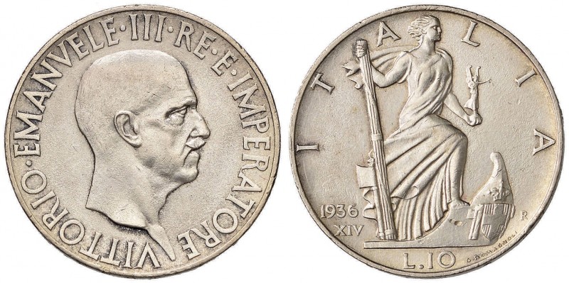 Vittorio Emanuele III (1900-1946) 10 Lire 1936 - Nomisma 1121 AG Minimi colpetti...