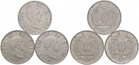 Vittorio Emanuele III (1900-1946) 2 Lire 1939 A. XVIII antimag., 1941 mag., 1943 mag. (qSPL, colpetto al bordo) - AC Lotto di tre monete
qSPL-SPL