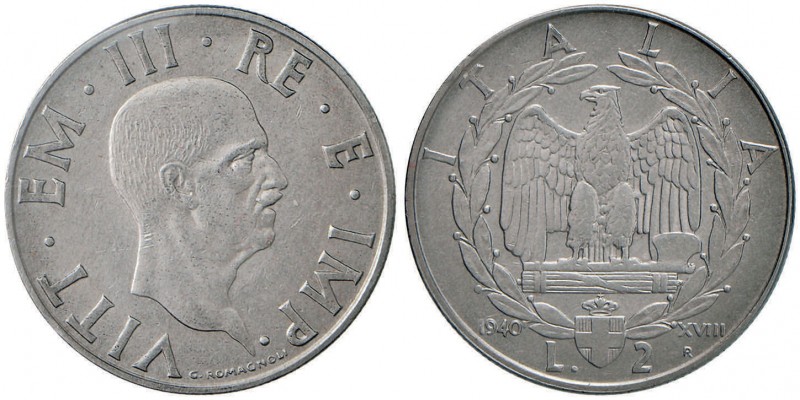 Vittorio Emanuele III (1900-1946) 2 Lire 1940 A. XVIII Asse spostato di 15° - No...
