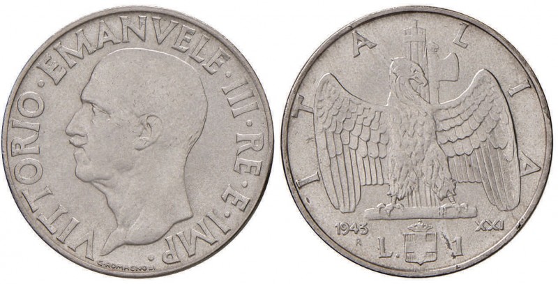 Vittorio Emanuele III (1900-1946) Lira 1943 - Nomisma 1232 AC R Colpo al bordo, ...