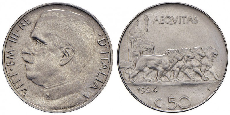 Vittorio Emanuele III (1900-1946) 50 Centesimi 1924 L - Nomisma 1239 NI RRR
SPL...