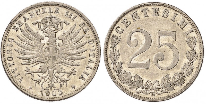 Vittorio Emanuele III (1900-1946) 25 Centesimi 1903 - Nomisma 1267 NI 
qFDC