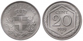 Vittorio Emanuele III (1900-1946) 20 Centesimi 1919 Esagono Bordo liscio - Nomisma 1291 NI Tracce della moneta sottostante
SPL+