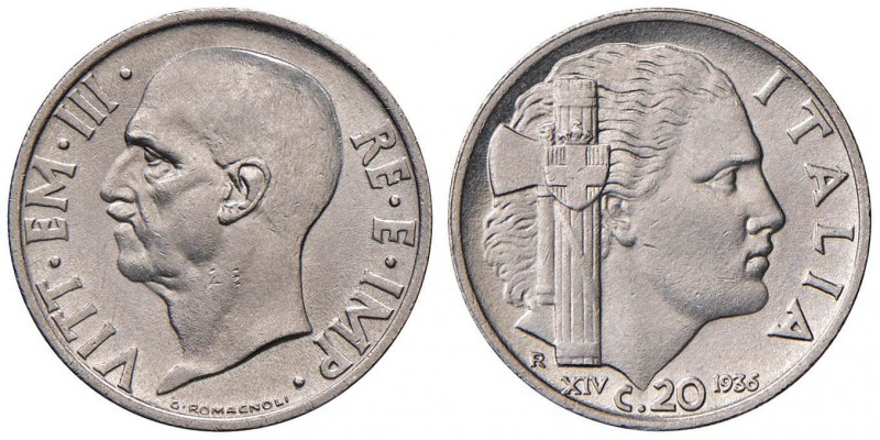 Vittorio Emanuele III (1900-1946) 20 Centesimi 1936 - Nomisma 1294 NI RR Minimi ...