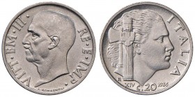 Vittorio Emanuele III (1900-1946) 20 Centesimi 1936 - Nomisma 1294 NI RR Minimi graffietti 
qFDC