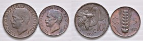Vittorio Emanuele III (1900-1946) 5 e 10 Centesimi 1935 - CU Lotto di due monete
SPL