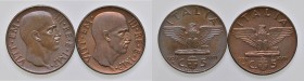 Vittoria Emanuele III (1900-1946) 5 Centesimi 1939 - Nomisma 1371 e 1372 CU/BR Lotto di due monete
SPL+-FDC