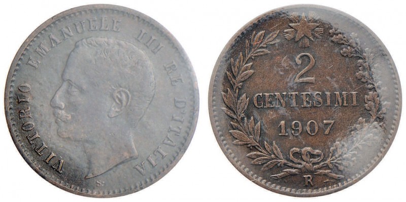 Vittorio Emanuele III (1900-1946) 2 Centesimi 1907 - Nomisma 1380 CU RR Sigillat...