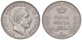 Vittorio Emanuele III (1900-1946) Somalia - Mezza rupia 1910 - Nomisma 1422 AG R Segni e graffietti diffusi
BB