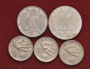 Vittorio Emanuele III (1900-1946) Lotto di cinque monete come da foto
BB-SPL