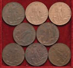 Vittorio Emanuele III (1900-1946) 2 Centesimi Italia su prora. Lotto di otto monete date diverse come da foto
BB-FDC