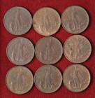 Vittorio Emanuele III (1900-1946) Centesimo Italia su prora. Lotto di nove monete date diverse come da foto
BB+-FDC