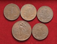 Vittorio Emanuele III (1900-1946) 10 Centesimi 1911 Cinquantenario e 5 Centesimi 1908, 1913 (2), 1918 - CU Lotto di cinque monete
BB-SPL