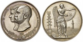 Medaglie dei Savoia - Medaglia 1883 Matrimonio di Tommaso di Savoia con Isabella di Baviera - Opus: Vagnetti - AG (g 130 - Ø 65 mm) Graffi e colpetti ...