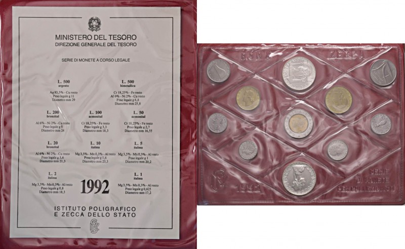 REPUBBLICA ITALIANA (1946-) Divisionale 1992 - 11 monete in confezione
FDC