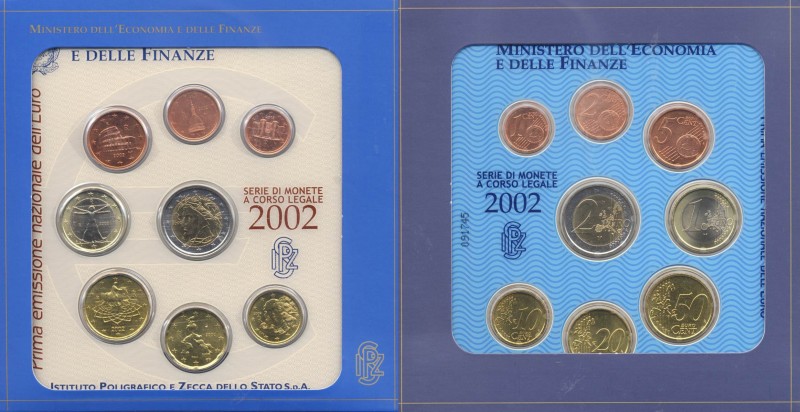 REPUBBLICA ITALIANA (1946-) Divisionale 2002 - 2 e 1 euro, 50, 20, 10, 5, 2 e 1 ...