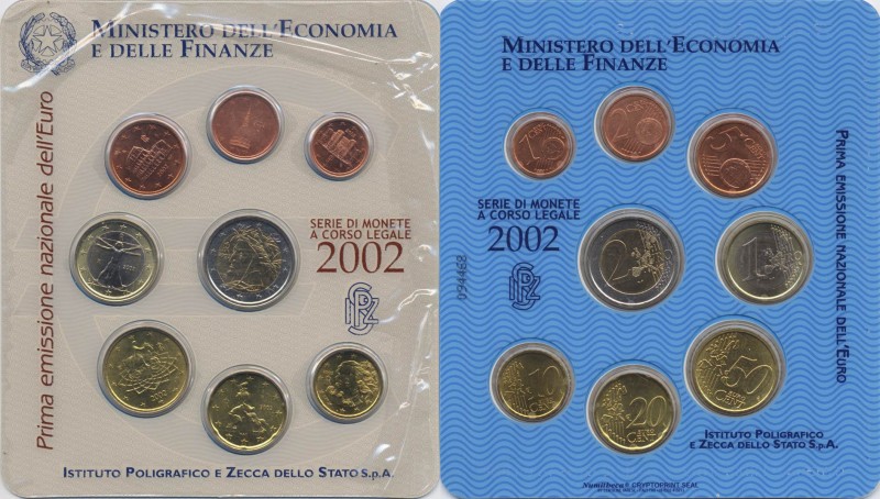 REPUBBLICA ITALIANA (1946-) Divisionale 2002 - 2 e 1 euro, 50, 20, 10, 5, 2 e 1 ...