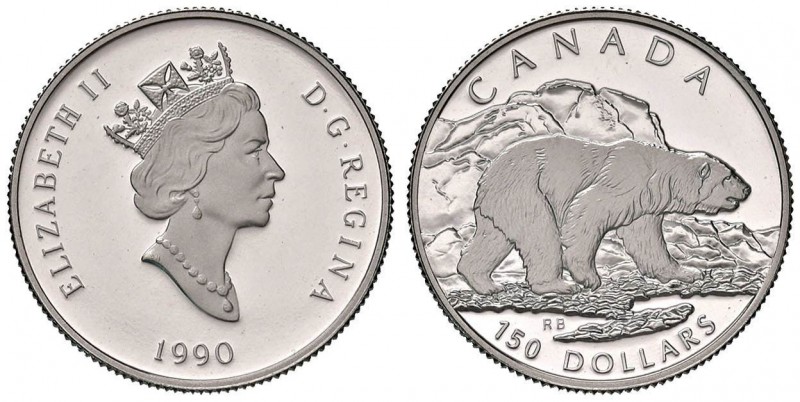 CANADA 150 Dollars 1990 Polar bear - KM 176 Platino (g 15,70) Tolta da slab NGC ...