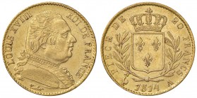 FRANCIA Luigi XVIII (1814-1815) 20 Franchi 1814 A - Gad. 1026 AU (g 6,41)
BB/SPL