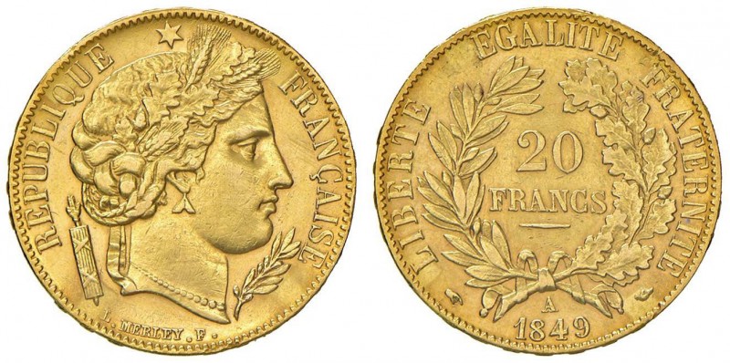 FRANCIA Seconda Repubblica (1848-1852) 20 Franchi 1849 A - Gad. 1059 AU (g 6,46)...