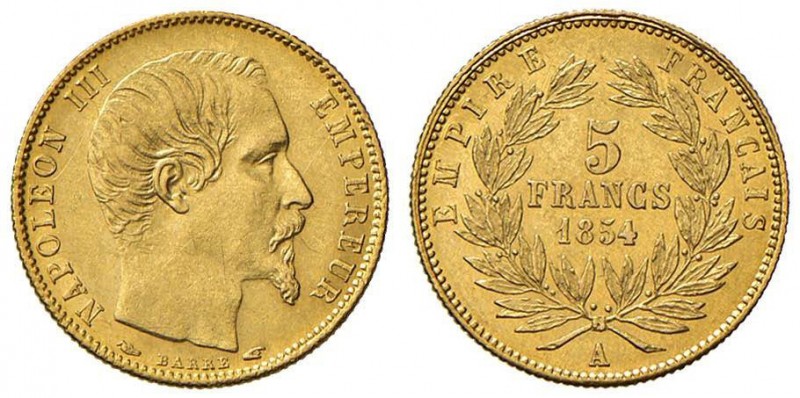 FRANCIA Napoleone III (1852-1870) 5 Franchi 1855 A - Gad. 1000 AU (g 1,61) Graff...