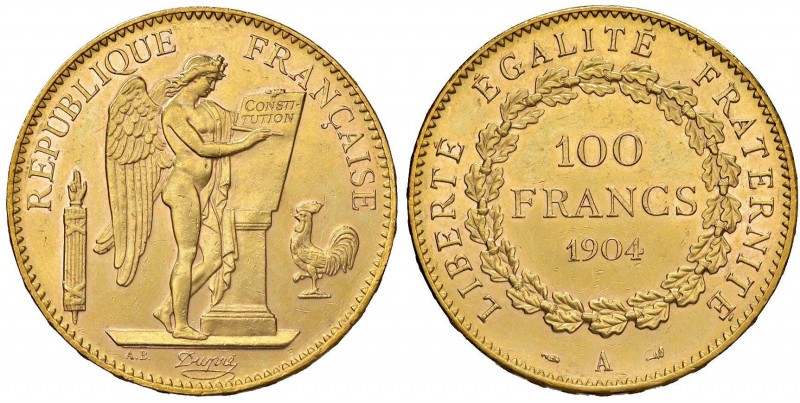 FRANCIA Terza Repubblica (1871-1940) 100 Franchi 1904 A - Gad. 1000 AU (g 32,29)...