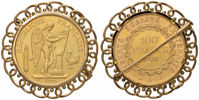 FRANCIA Terza Repubblica (1871-1940) 100 Franchi 1908 - KM 858; Fr. 553 AU (g 40...