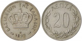 GRECIA Giorgio I (1863-1913) 20 Lepta 1893 - KM 57 NI (g 3,92) RR
qSPL