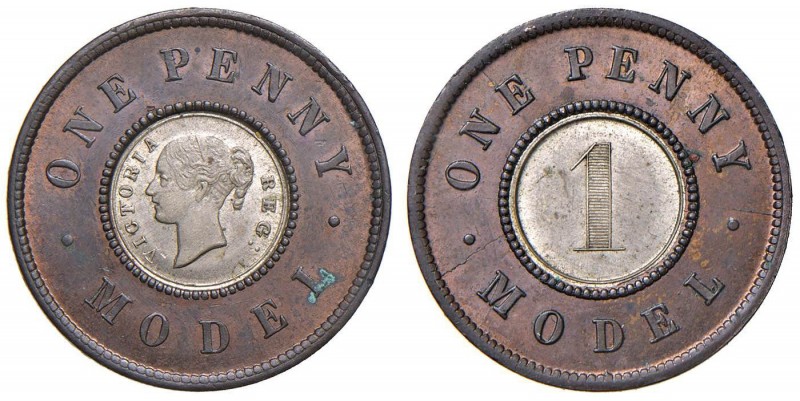 INGHILTERRA Vittoria (1837-1901) One Penny Model token (1844) - Bimetallico (g 3...