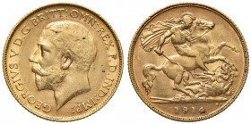 INGHILTERRA Giorgio V (1910-1936) Mezza sterlina 1914 - Fr. 405 AU (g 3,99) Modeste macchie al D/
BB+