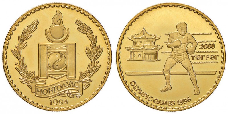 MONGOLIA 2000 Tugrik 1994 - KM 114; Fr. 18 AU (g 7,79) Pugilista olimpico
FS