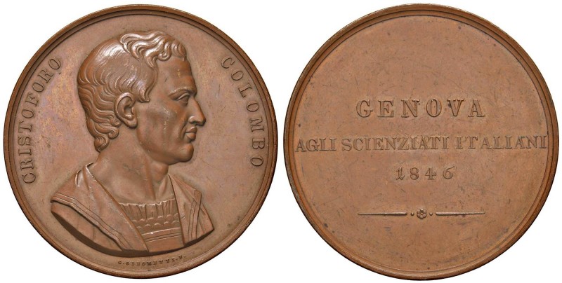 GENOVA Medaglia 1846 Cristoforo Colombo / Genova agli scienziati italiani - Opus...