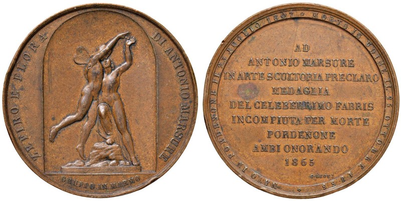 PORDENONE Medaglia 1865 Alla memoria di Antonio Marsure - Opus: Leoni - AE (g 62...