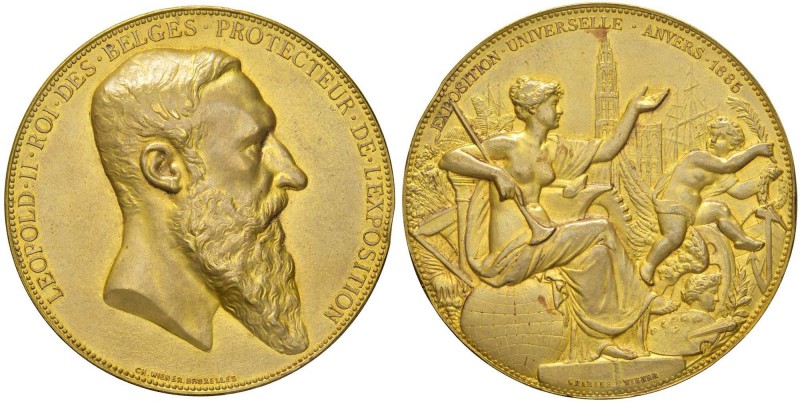 BELGIO Leopoldo II (1865-1909) Medaglia 1885 Esposizione universale Anversa - Op...