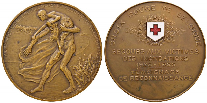 BELGIO Medaglia 1926 Croce Rossa. Soccorso per le vittime delle inondazioni - Op...