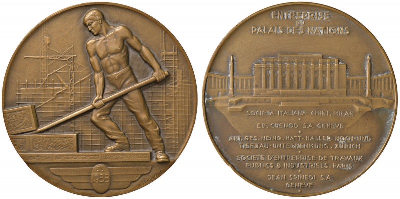 SVIZZERA Medaglia 1933 Palazzo delle Nazioni a Ginevra - Opus: Huguenin - AE (g ...