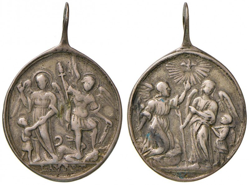 MEDAGLIE VOTIVE LAURETANE - Medaglia con angeli al D/ e al R/ - AG (g 5,14 - 21 ...