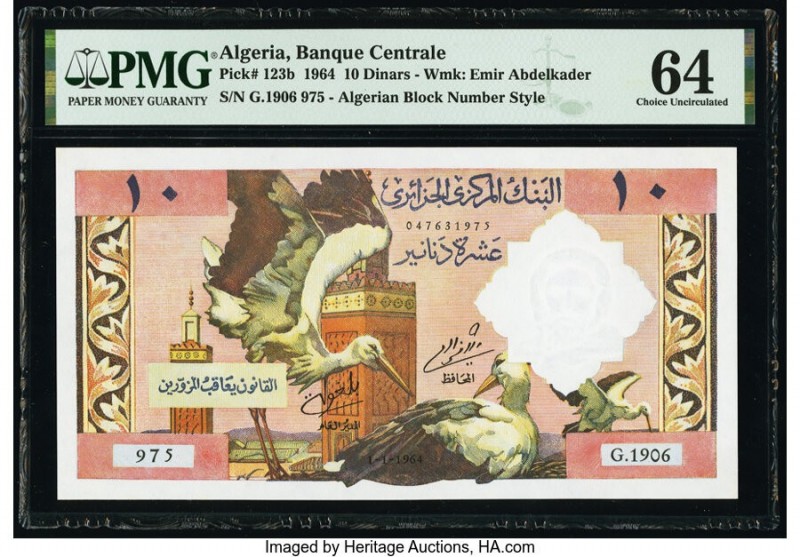 Algeria Banque Centrale d'Algerie 10 Dinars 1964 Pick 123b PMG Choice Uncirculat...
