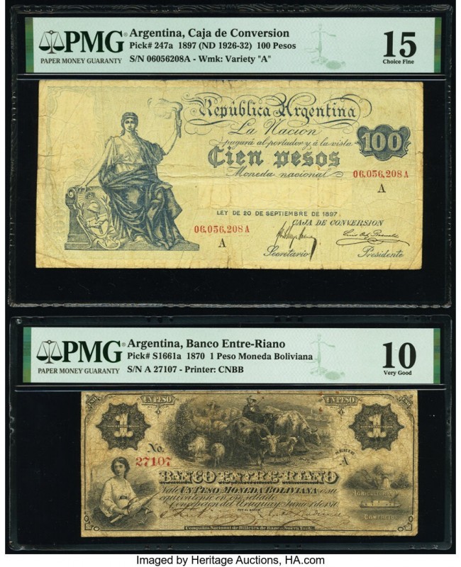 Argentina Caja de Conversion 100 Pesos; 1 Peso Moneda Boliviana 20.9.1897 (ND 19...