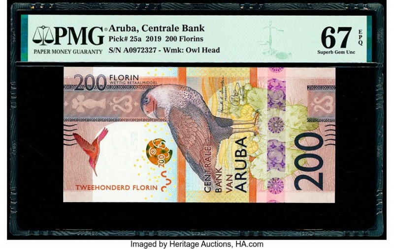 Aruba Centrale Bank van Aruba 200 Florins 2019 Pick 25a PMG Superb Gem Unc 67 EP...