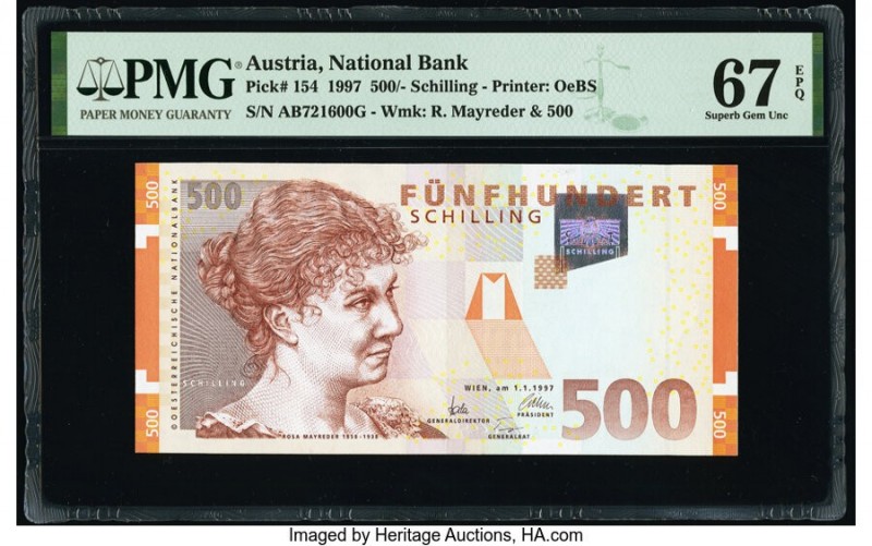Austria Austrian National Bank 500 Schilling 1997 Pick 154 PMG Superb Gem Unc 67...