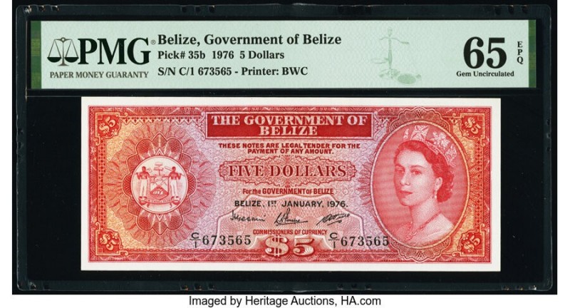 Belize Government of Belize 5 Dollars 1.1.1976 Pick 35b PMG Gem Uncirculated 65 ...