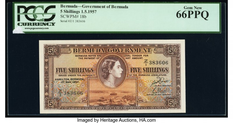 Bermuda Bermuda Government 5 Shillings 1.5.1957 Pick 18b PCGS Gem New 66PPQ. 

H...