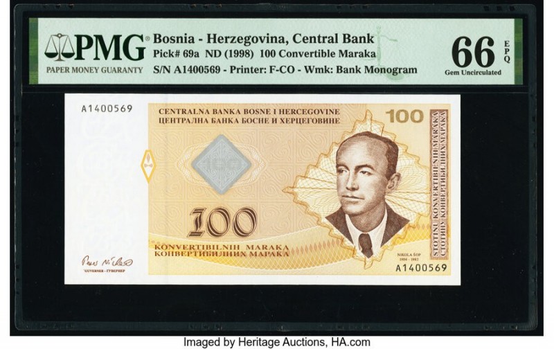 Bosnia - Herzegovina Central Bank 100 Convertible Maraka ND (1998) Pick 69a PMG ...