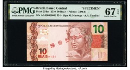 Brazil Banco Central Do Brasil 10 Reais 2010 Pick 254as Specimen PMG Superb Gem Unc 67 EPQ. Red Modelo overprints.

HID09801242017

© 2020 Heritage Au...