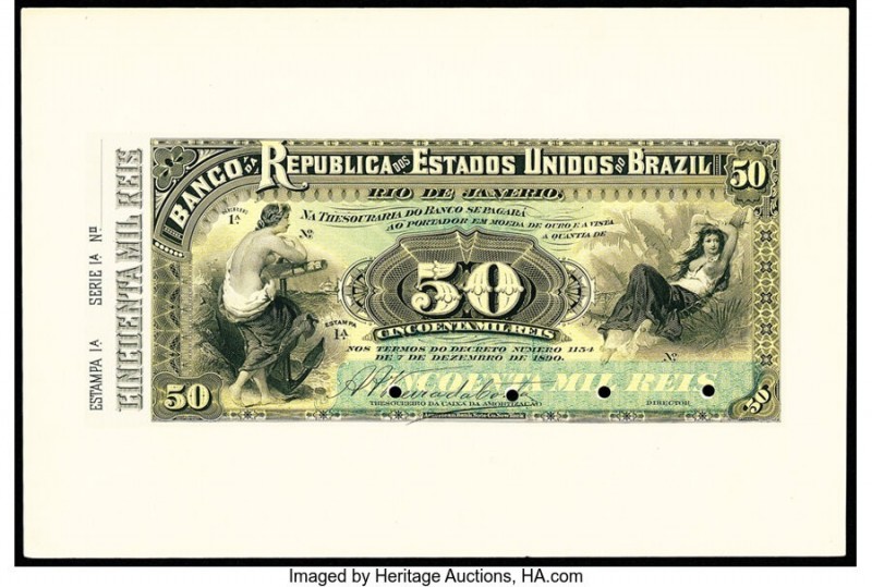 Brazil Banco da Republica dos Estados Unidos 50 Mil Reis 1890 Pick S647fp; S647b...